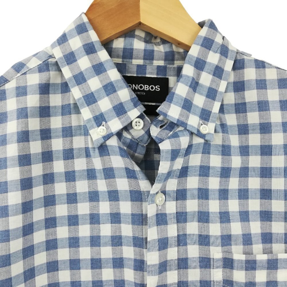 Bonobos Slim Fit Stretch Plaid Button Down Shirt Size S Blue White Gingham - Picture 2 of 10